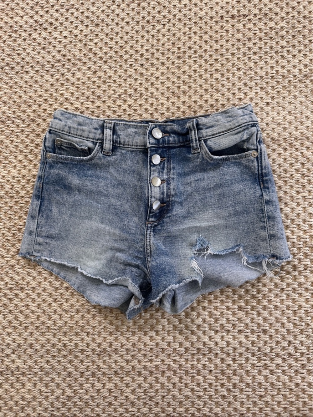 DL 1961 Lucy High-Rise Distressed Denim Shorts - Washed Blue